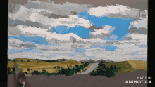 a painting of a cloudy sky with the words made in animatica below it