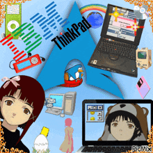 an ibm thinkpad logo is surrounded by various computer icons
