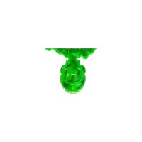 a green object with a smiley face on it is floating in the air