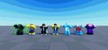 a group of roblox characters are standing in a line