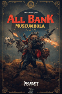 a poster for all bank museum bola shows a man holding a gun