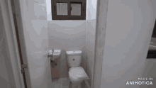 a bathroom with a toilet a sink and a window made in animotica