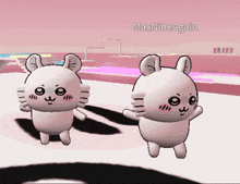 two cartoon characters are dancing in front of a pink background and the name maxnine again is on the bottom