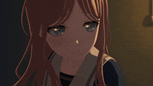 a close up of a girl 's face with a sad look on her face