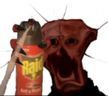 a can of raid ant and roach spray next to a red monster