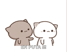 two cartoon cats are standing next to each other with the words te amo en puta