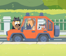 a cartoon dog is driving a car with a dog in the back seat