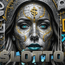 a painting of a woman 's face with a dollar sign on her forehead