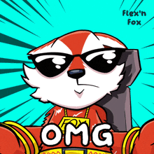 a cartoon of a fox wearing sunglasses and a shirt that says " omg "