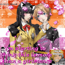 a picture of a boy and a girl with the words i 'm starting to think this is more than a girl romance