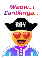 a smiley face wearing a black hat that says boy