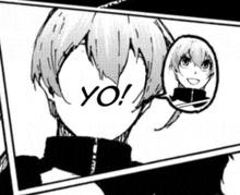 a black and white drawing of a girl with the words yo written on her face .
