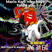 a poster for dr robotnik 's ring racers has a cartoon character on it