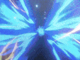 it looks like a cartoon explosion with a lot of blue lights coming out of the center .