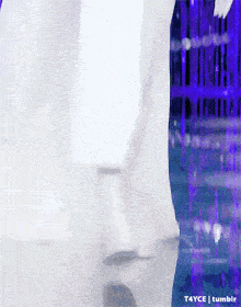 a person in a white dress is standing in front of a purple background with the words t4yce tumblr on the bottom right