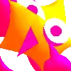 a close up of a colorful cartoon character with a white circle in the center .