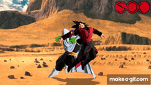 a gif of goku and piccolo fighting with the words make a gif.com underneath