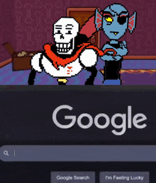 a pixel art of papyrus and undertale characters on a google search screen