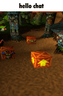 a video game scene with a tnt box in the middle