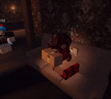 a girl sitting on a couch in a video game with the name rtd on the bottom left