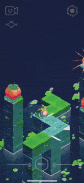 a screen shot of a video game with a frog sitting on a block