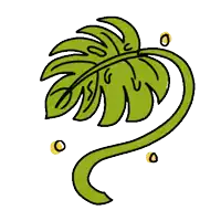 a drawing of a green leaf with a twisted stem