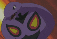 a purple snake with a yellow eye and red mouth