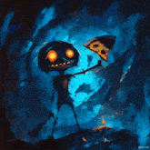 a painting of a monster holding a slice of pizza