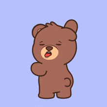 a cartoon teddy bear with its eyes closed and its mouth open