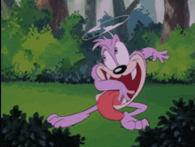 a cartoon character with a halo on his head is standing in the grass