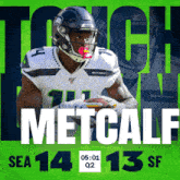 a seahawks football player named metcalf holds a football in his hands