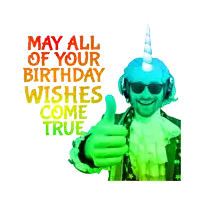 a man with a unicorn horn is giving a thumbs up