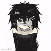 a drawing of a girl with black hair and a bandage on her face is titled vxmp.4sh