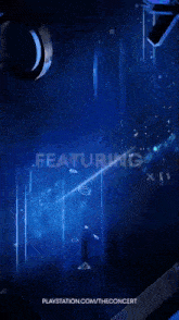 a blue background with the word featuring in white
