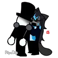 a cartoon of a man in a top hat holding a cat with a flipa clip sticker