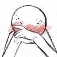it is a drawing of a person covering their face with their hands .