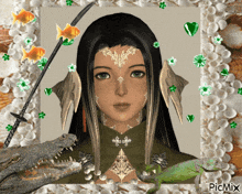 a picture of a girl with a sword and a lizard with picmix in the corner