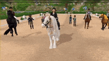 a group of people riding horses in a game