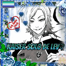 a picture of kaiser solo de leiv with blue roses and hearts