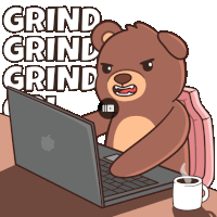 a cartoon of a teddy bear using an apple laptop