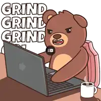 a cartoon of a teddy bear using an apple laptop