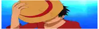 a pixel art of monkey d luffy covering his face with a straw hat