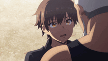 a boy with a surprised look on his face stands next to another boy