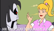 a cartoon of a man and a girl with the words he said you two made a bet