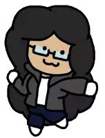 a cartoon character wearing glasses and a jacket
