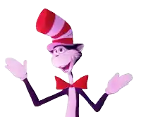 a cat in the hat cartoon character with his arms outstretched