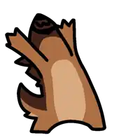 a cartoon drawing of a brown dog with its paws in the air