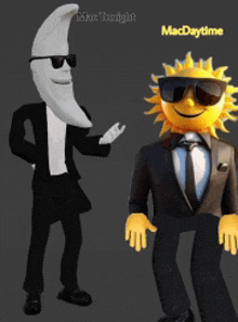 a cartoon of a crescent moon and a sun in suits