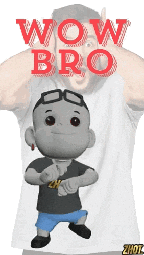 a cartoon character says wow bro in front of a man covering his face