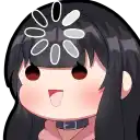 a cartoon girl with long black hair is making a funny face with her tongue hanging out .